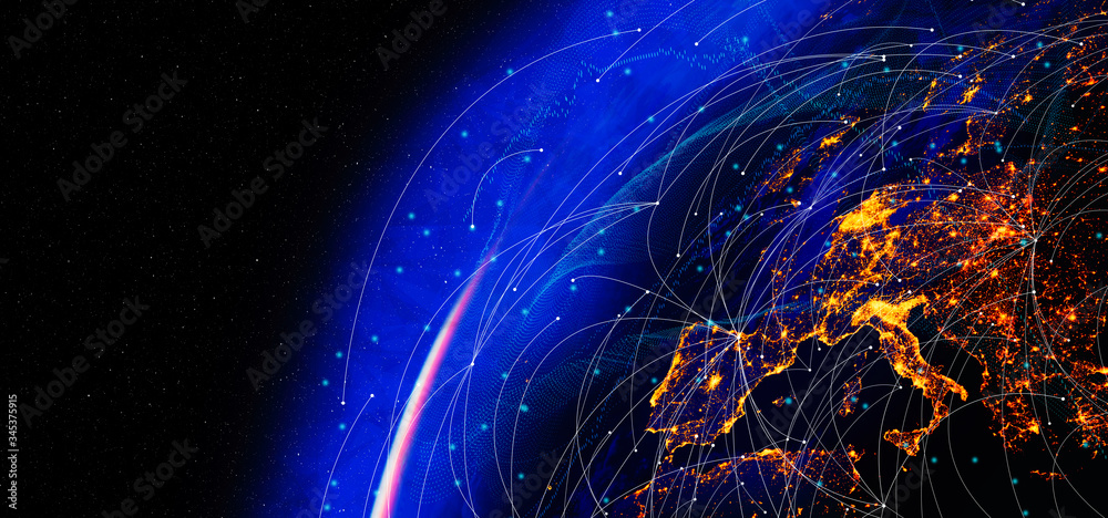 Poster photo of communication technology for internet business. global world network and telecommunication 