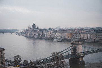 Panoramic view of Budapest City with the Chain Bridge and the Parliament in the background