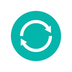 Flat icon refresh on green circle isolated on white background. Vector illustration.