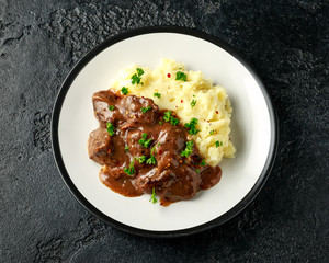 Fried Liver in gravy with mashed potato
