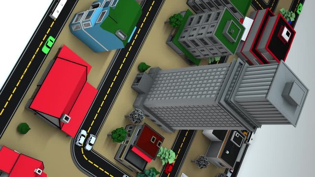Vertical video isometric 3D city scene and car traffic. Car Traffic on the Streets 3d Animation