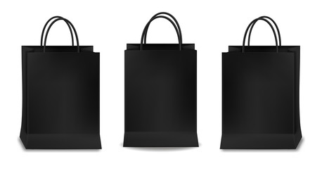 Black bags set, isolated, packaging mockup, package design, shop object vector illustration