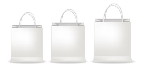 White bags set, isolated, packaging mockup, package design, shop object vector illustration