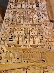 Medinet Habu tempel with deep hieroglyphics carvings, Luxor, Egypt