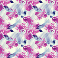 Acrylic flowers seamless pattern. Artistic background. - 345377374