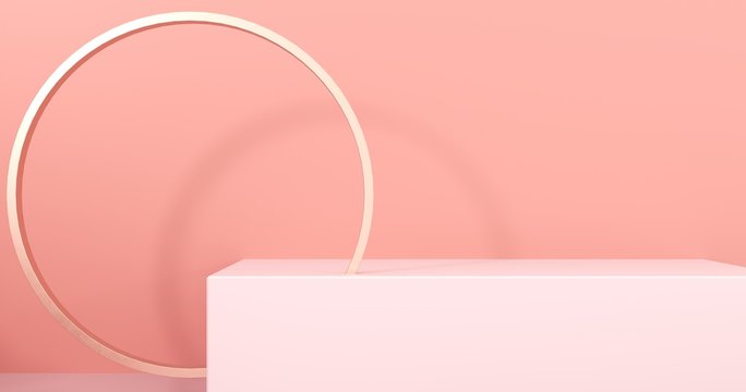 Interior studio with geometric objects. Architectural background for advertising products, presentations.Staircase with steps -podium,stand for shoes on background of vintage bright room - 3D,render.