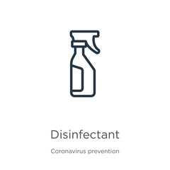 Disinfectant icon. Thin linear disinfectant outline icon isolated on white background from Coronavirus Prevention collection. Modern line vector sign, symbol, stroke for web and mobile