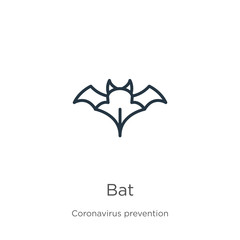 Bat icon. Thin linear bat outline icon isolated on white background from Coronavirus Prevention collection. Modern line vector sign, symbol, stroke for web and mobile