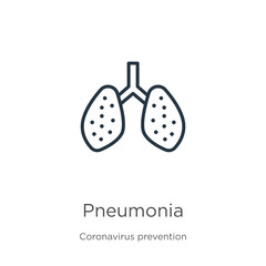 Pneumonia icon. Thin linear pneumonia outline icon isolated on white background from Coronavirus Prevention collection. Modern line vector sign, symbol, stroke for web and mobile