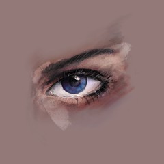 Blue eye drawn with a pencil, digital illustration