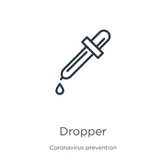 Dropper icon. Thin linear dropper outline icon isolated on white background from Coronavirus Prevention collection. Modern line vector sign, symbol, stroke for web and mobile