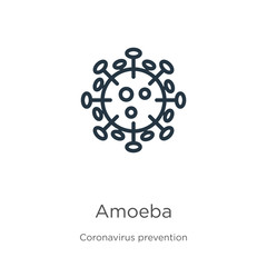 Amoeba icon. Thin linear amoeba outline icon isolated on white background from Coronavirus Prevention collection. Modern line vector sign, symbol, stroke for web and mobile