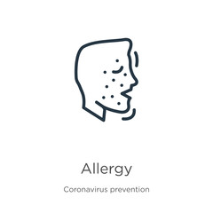 Allergy icon. Thin linear allergy outline icon isolated on white background from Coronavirus Prevention collection. Modern line vector sign, symbol, stroke for web and mobile
