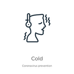 Cold icon. Thin linear cold outline icon isolated on white background from Coronavirus Prevention collection. Modern line vector sign, symbol, stroke for web and mobile