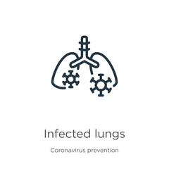 Infected lungs icon. Thin linear infected lungs outline icon isolated on white background from Coronavirus Prevention collection. Modern line vector sign, symbol, stroke for web and mobile