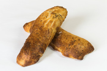 Two Organic Baguettes On White Ground