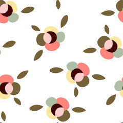 Fototapeta premium Cute colorful floral pattern with abstract flowers on the white background. In Scandinavian style. For textiles, wallpapers, designer paper, etc