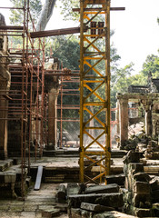 Archaeological site and renovation in Ta Prohm Temple, Angkor Wat (Cambodia)