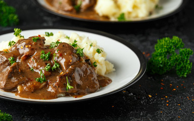 Fried Liver in gravy with mashed potato