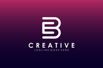 Abstract Initial Letter E and B Logo. White Linear Rounded Letter Linked Style isolated on Gradient Background. Usable for Business and Technology Logos. Flat Vector Logo Design Template Element.