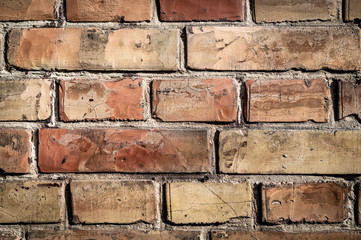old brick wall background. Brickwork from an old brick in a rustic style
