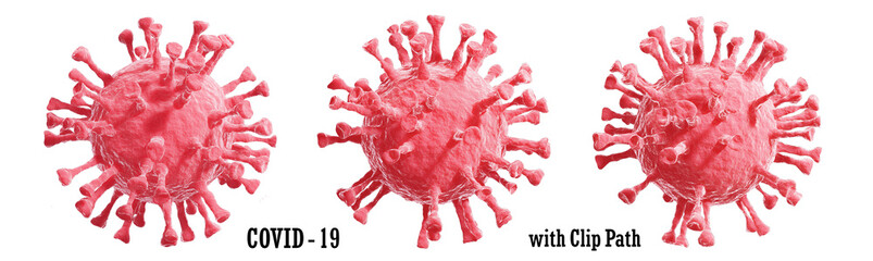 Corona virus, COVID-19, Flu virus, Bacteria cell under microscope isolate on white background with clip path for di cut. Infect concept of Red corona virus or Covid 19 on 3d render, Illustration