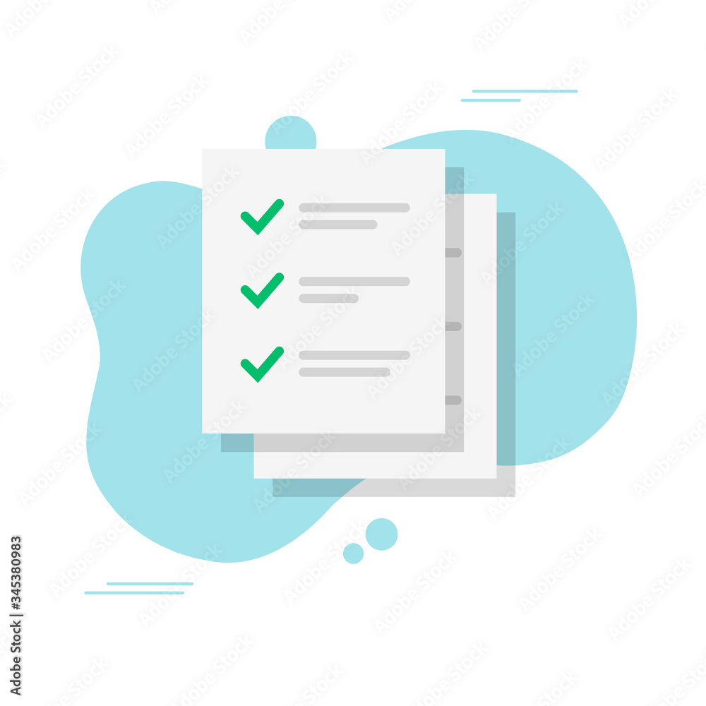 Poster check list with checkmarks as to do task form vector or document exam test results flat cartoon, ide