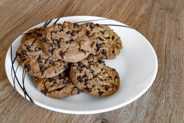 Fresh homemade chocolate сookies with chocolate chip. Food homemade baking
