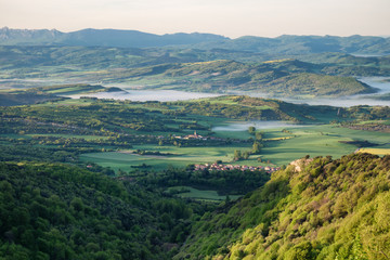 View over Treviño County and the villages of Doroño and Arrieta. Treviño is an enclave of Burgos/Castile within the territory of Alava, Basque Country, Spain