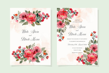 red floral watercolor wedding invitation card