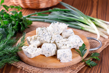 Frozen cubes of herbs and butter