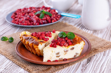 Cottage cheese bake cake casserole with berries
