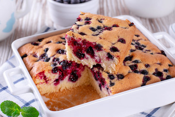 Slices of fresh sponge cake with berries