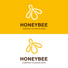 Bee logo. Honeybee logotype template. Continuous line logo. Simple vector design.