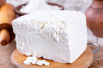 Sliced fresh white cheese