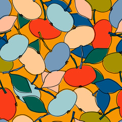 Seamless pattern with multicolored apples for surface design, posters, illustrations. Healthy foods, veganism theme