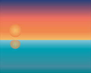 Illustration of an amazing sunset view from a beach, sun is setting with a awesome beautiful sight  