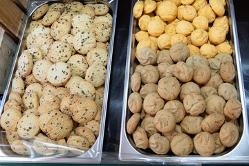 Fresh french macarons artisan pastry cake in trays for sale