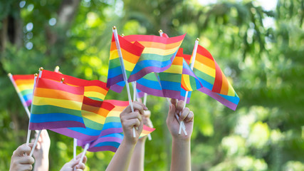 LGBT pride or Gay pride with rainbow flag for lesbian, gay, bisexual, and transgender people human rights social equality movements in June month