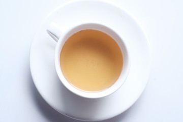 Top view of green tea on white background.