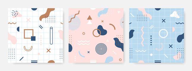 Memphis seamless pattern collection.  Set of modern vector background in geometric style.