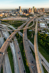Houston city, aerial shot at sunset