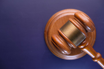 Top view of gavel on dark background with copy space 