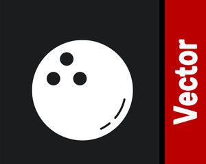 White Bowling ball icon isolated on black background. Sport equipment.  Vector Illustration