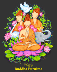 illustration of Lord Buddha in meditation for Buddhist festival of Happy Buddha Purnima Vesak
