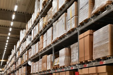 Warehouse shelves loaded up with bulk boxes