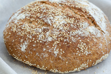 Freshly baked, homemade seeded brown bread