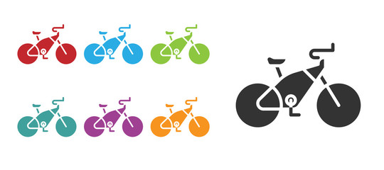 Black Bicycle icon isolated on white background. Bike race. Extreme sport. Sport equipment. Set icons colorful. Vector Illustration