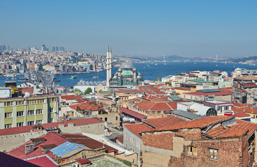 Fototapeta na wymiar view of Istanbul, Turkey. Istanbul through the domes and chimneys of the Suleymaniye Complex