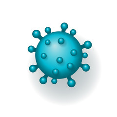 Coronavirus 2019-nCoV. Corona virus 3D icon. Blue sign isolated on white background. China pathogen respiratory infection. Design bacteria-cell. Influenza pandemic. Corona-virus. Vector illustration